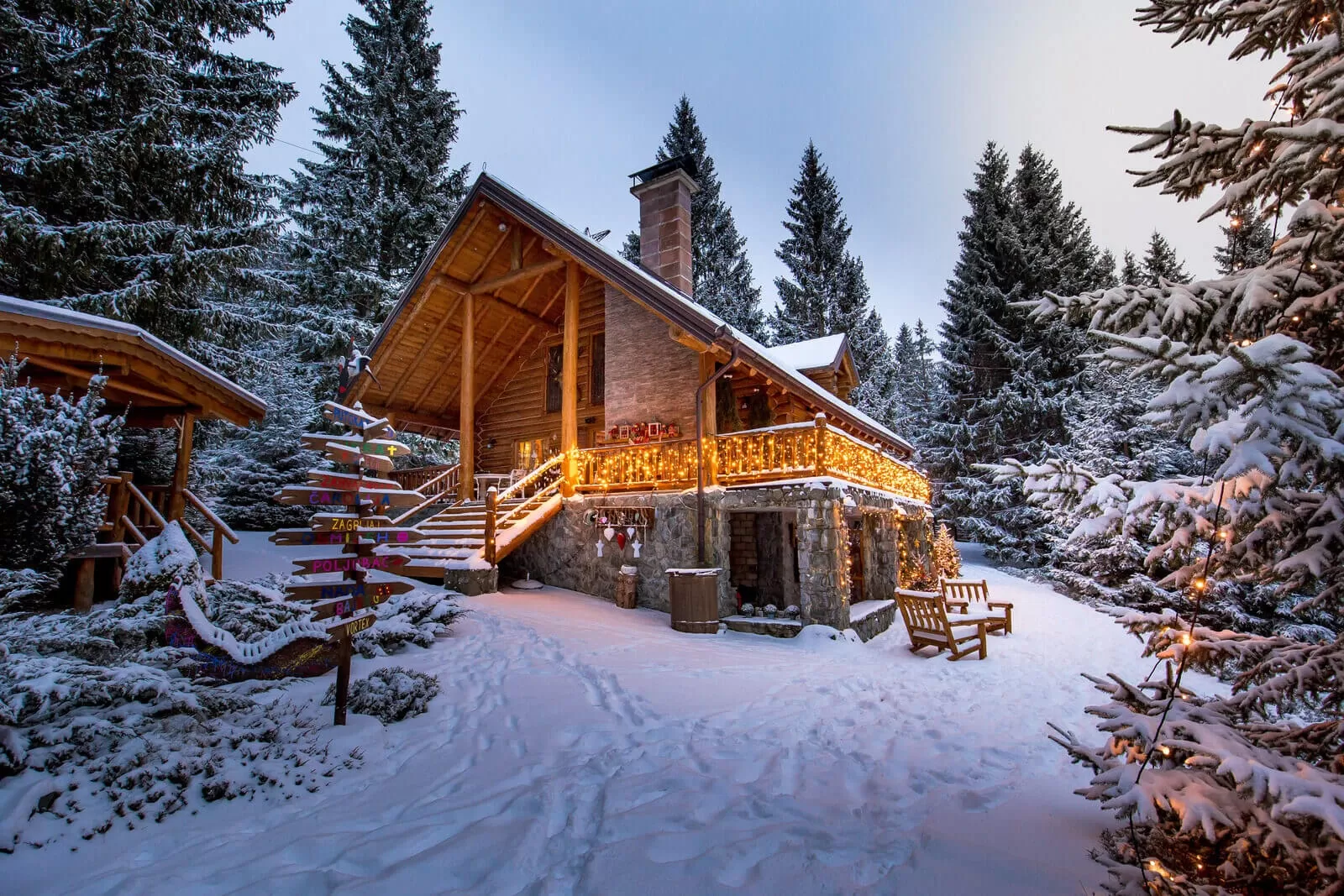 Rustic Čarobna koliba surrounded by pine forests in Gorski Kotar